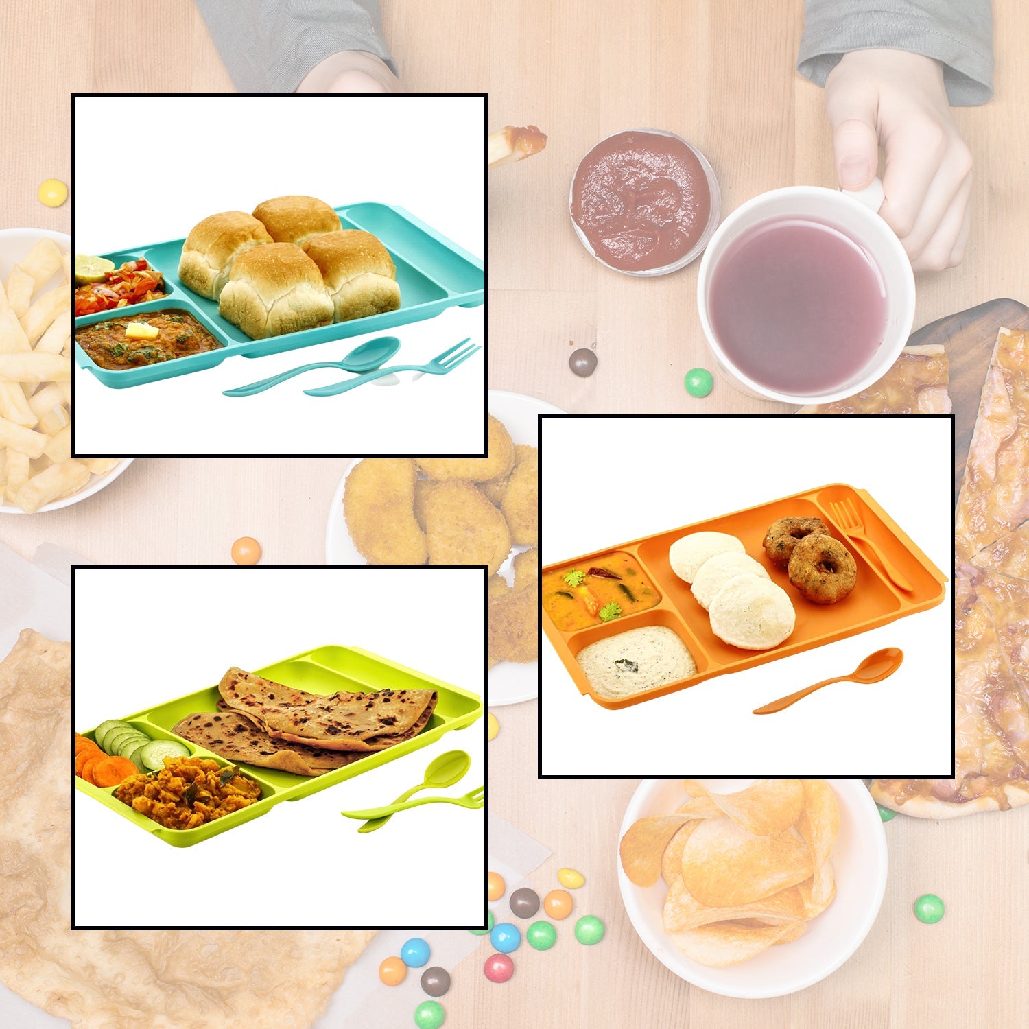 2037 4Compartment Dish with Spoon and Fork(2 Dish Set with 1Spoon and 1Fork) Dinner Plate Plastic Compartment Plate Pav Bhaji Plate 4-Compartments Divided Plastic Food Plate. DeoDap 2037 4Compartment Dish with Spoon and Fork(2 Dish Set with 1Spoon and 1Fork) Dinner Plate Plastic Compartment Plate Pav Bhaji Plate 4-Compartments Divided Plastic Food Plate. DeoDap